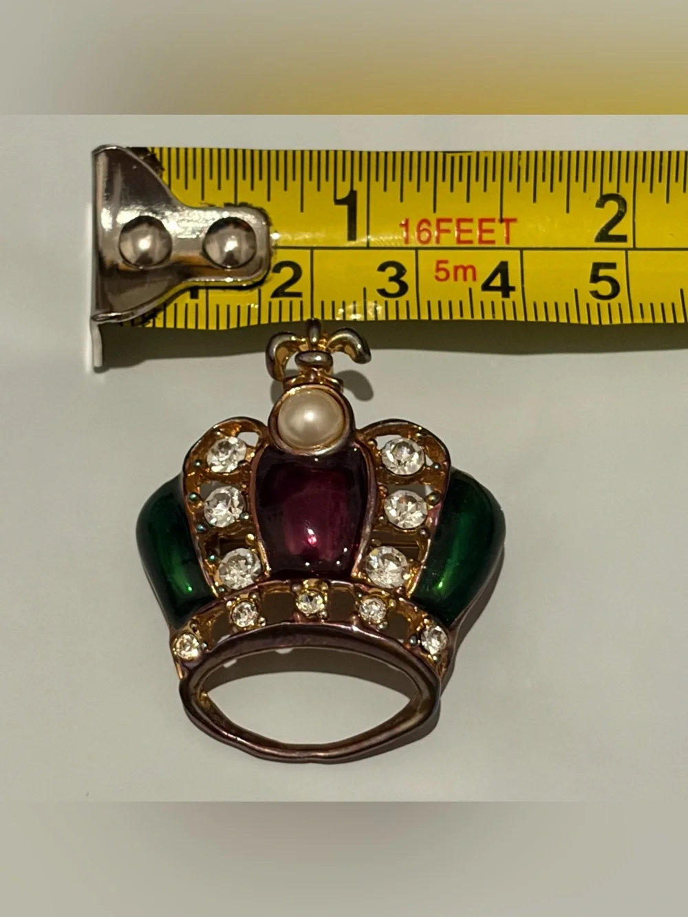 VTG Mardi Gras Brooch Pin Faux Pearl Green And Purple Enamel